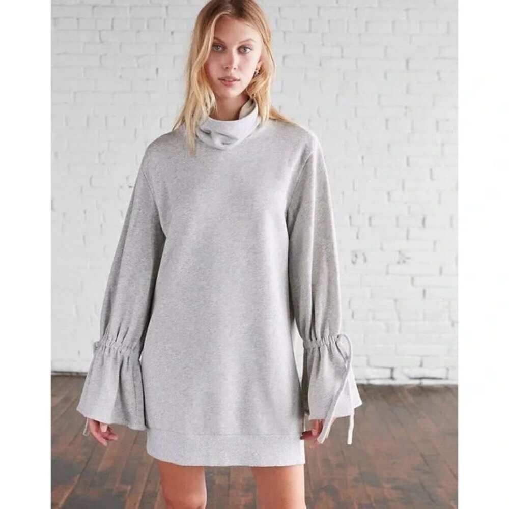 (Sold) Express Heather grey sweater dress with tied bell sleeves M